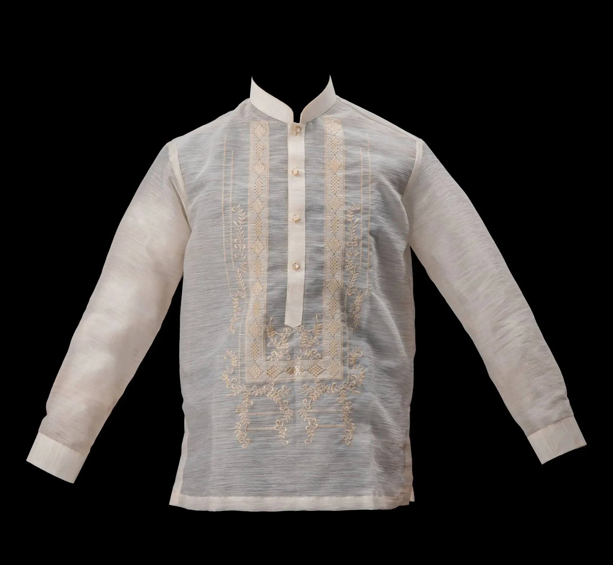 QUEZON Classic Men's Barong in Brown with Chinese Collar - Jusilyn Fabric