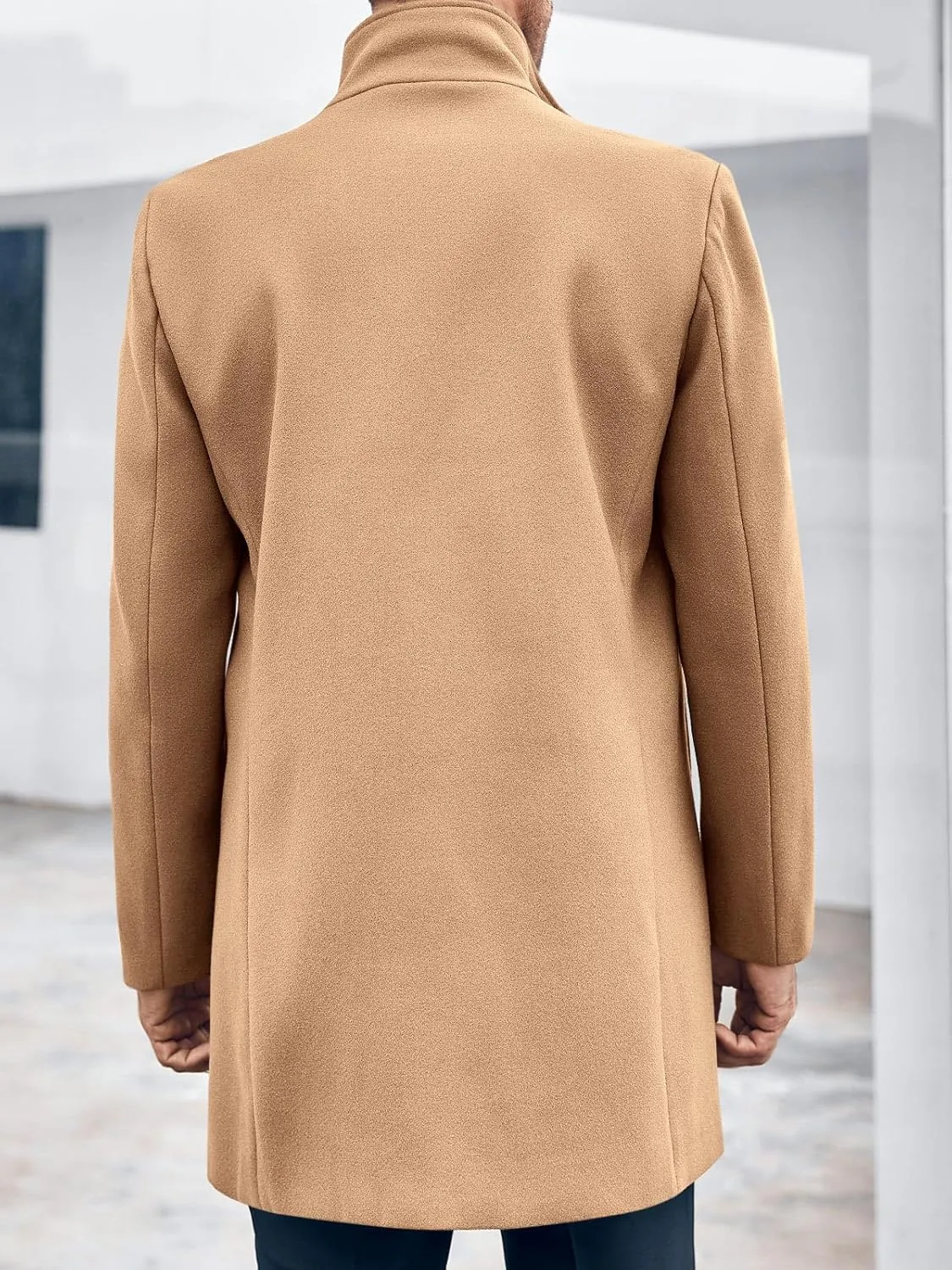 Runcati Mens Mid Long Trench Coat Winter Double Breasted Pea Coat Casual Business Warm Overcoat