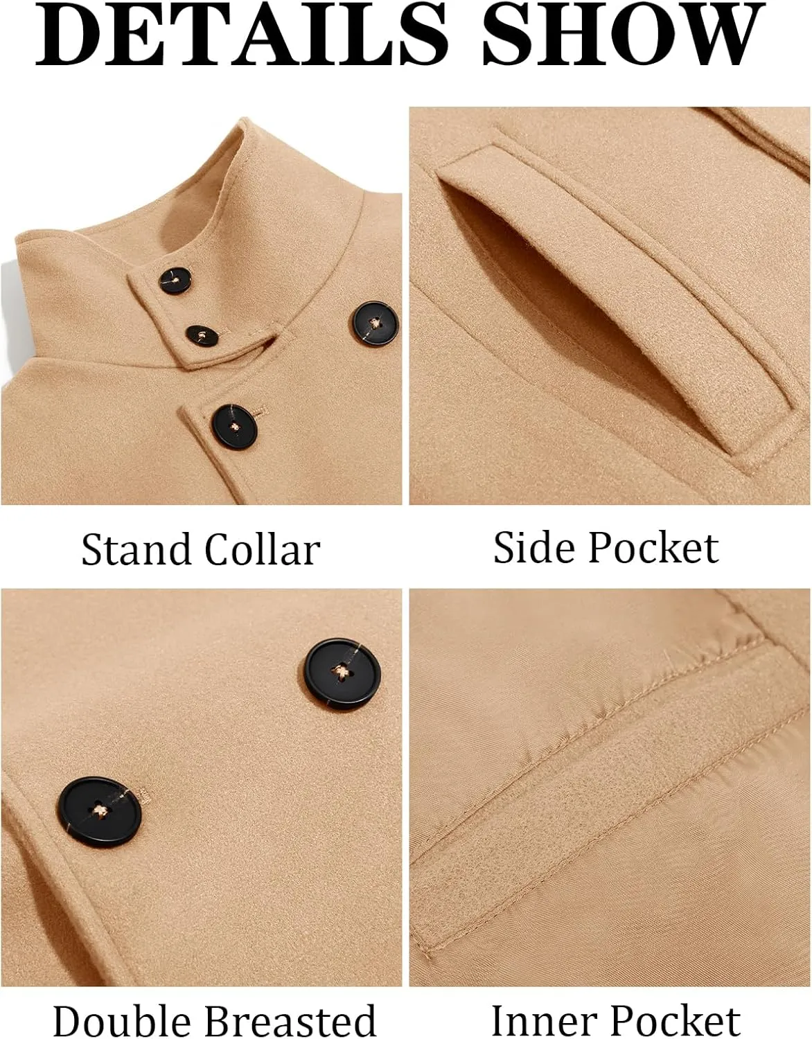 Runcati Mens Mid Long Trench Coat Winter Double Breasted Pea Coat Casual Business Warm Overcoat