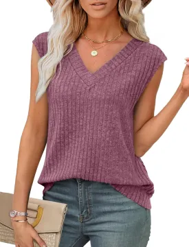 SAMPEEL Womens V Neck Sleeveless Sweater Tank Top Spring Casual Sweater Vest Summer Outifts 2025