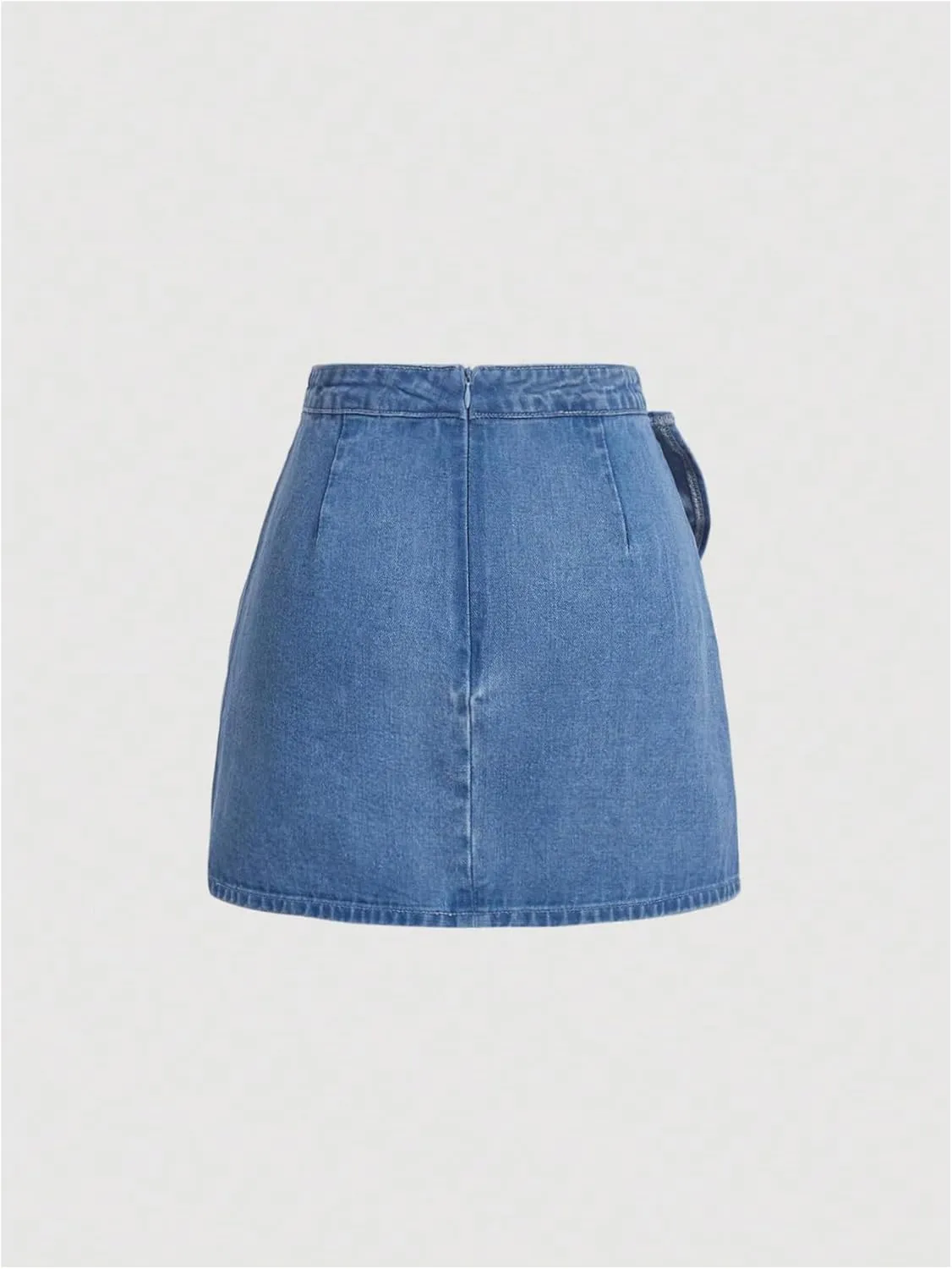 SHENHE Women's Plus Size Denim Bow Skirt High Waisted A Line Wrap Front Mini Jean Skirt