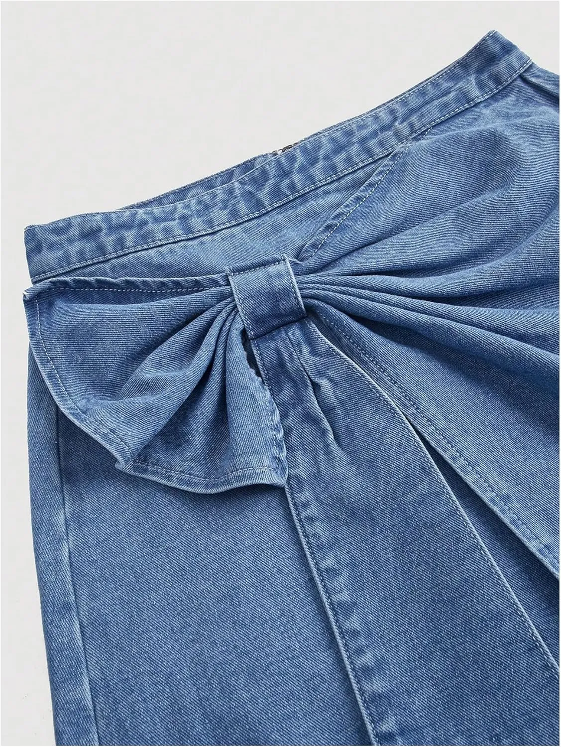 SHENHE Women's Plus Size Denim Bow Skirt High Waisted A Line Wrap Front Mini Jean Skirt