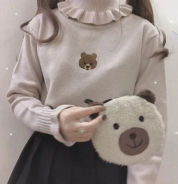 Soft Girl Teddy High Neck Pullover One Size