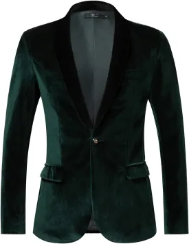 THWEI Mens Velvet Blazer Slim-Fit Solid Color One Button Blazer Sport Coat Jacket for Wedding Dinner Party
