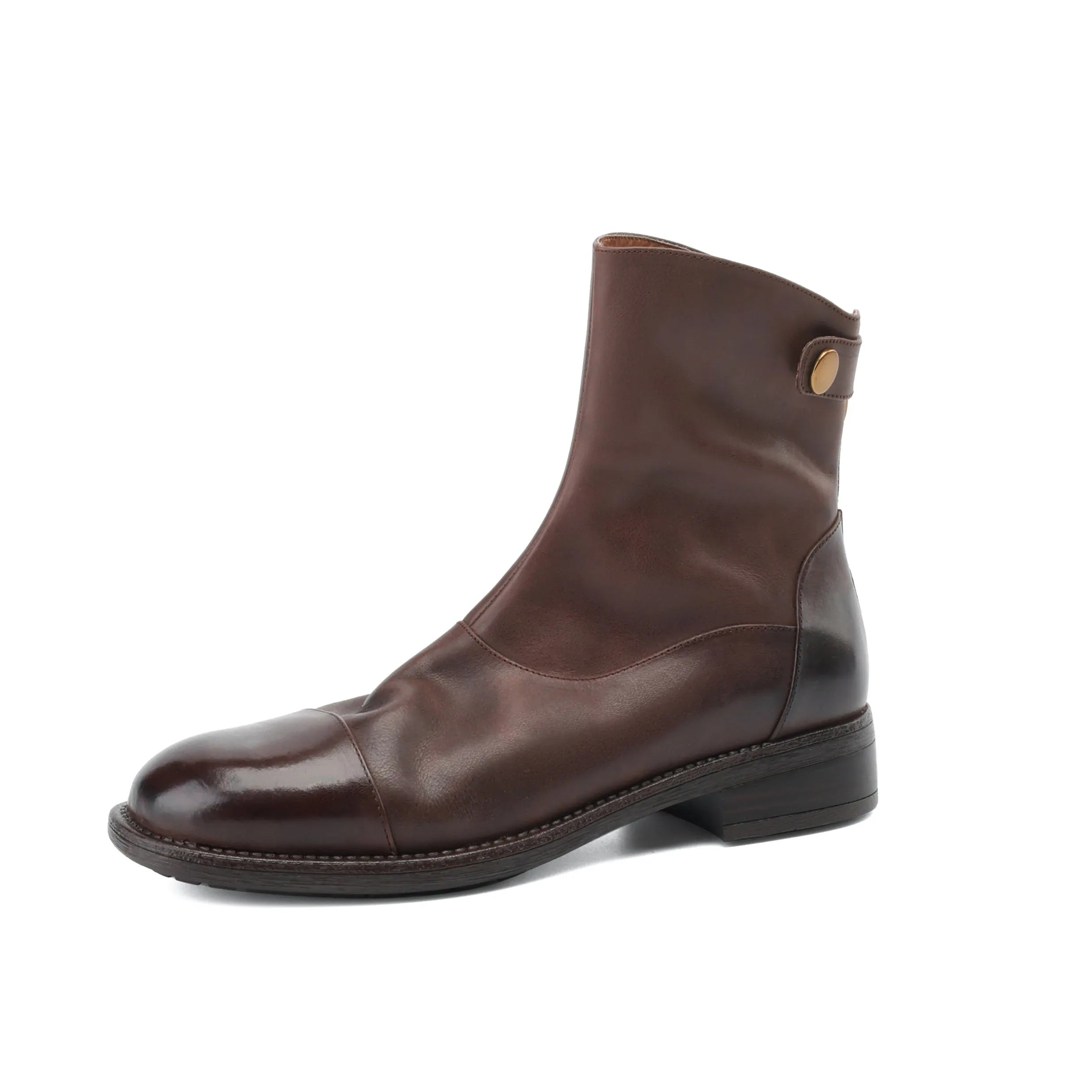 TinaCus Genuine Leather Women's Round Toe Handmade Back Zip Up Ankle Boots