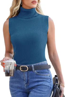 Totatuit Women's Spring Sleeveless Turtlenecks Tops Mock Neck Ribbed Solid Pullover Tank