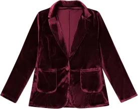 Velvet Blazer for Women 1 Button Long Sleeve Blazer Jacket Office Ladies Suit Wedding Funeral Tuxedo Jacket