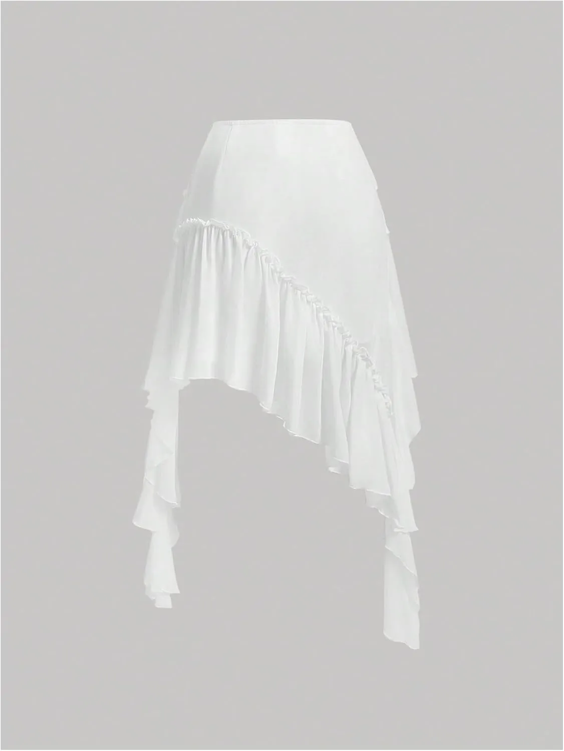 Verdusa Women's Asymmetrical Ruffle Trim High Waist High Low Midi Skirt