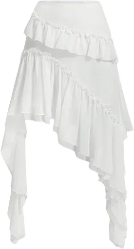 Verdusa Women's Asymmetrical Ruffle Trim High Waist High Low Midi Skirt