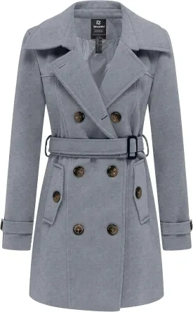 wantdo Women's Double Breasted Pea Coat Winter Mid-Long Trench Coat with Belt