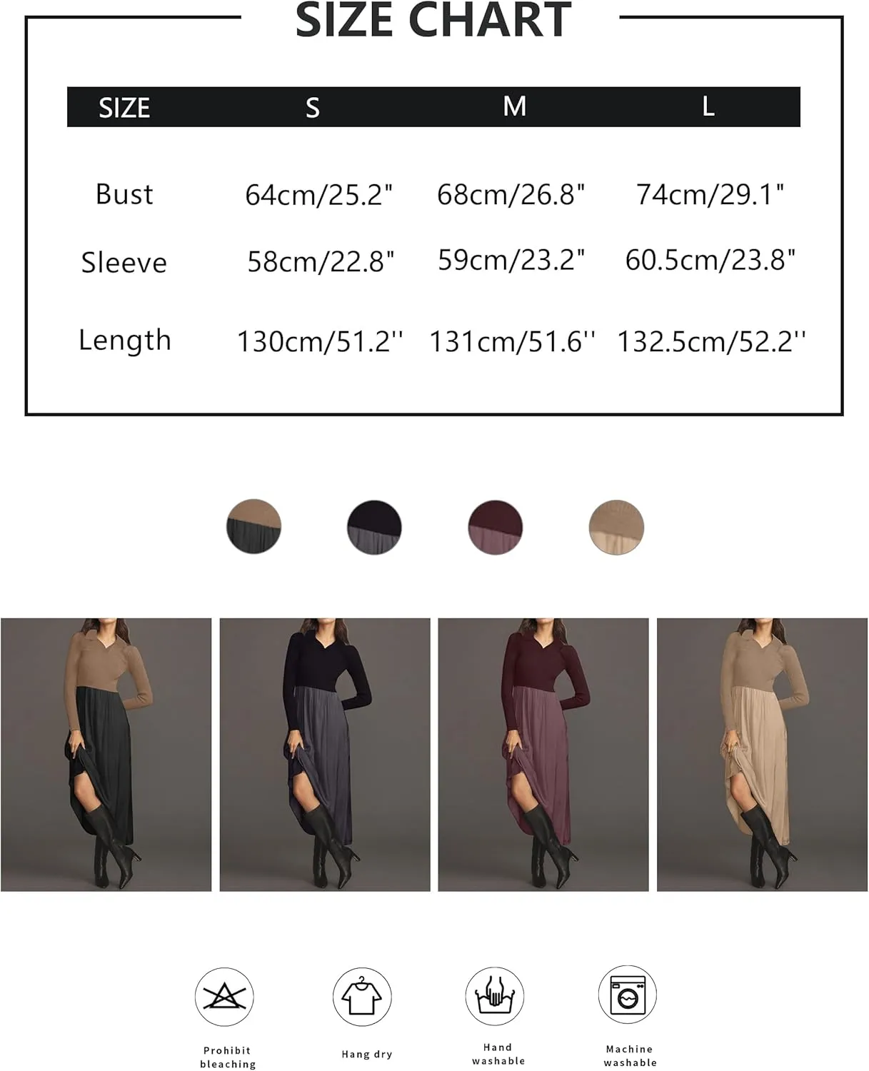 Women Long Sleeve Knit Maxi Dress Polo V Neck Sweater Dress Casual Lapel Patchwork High Waist Long Flowy Fall Dresses