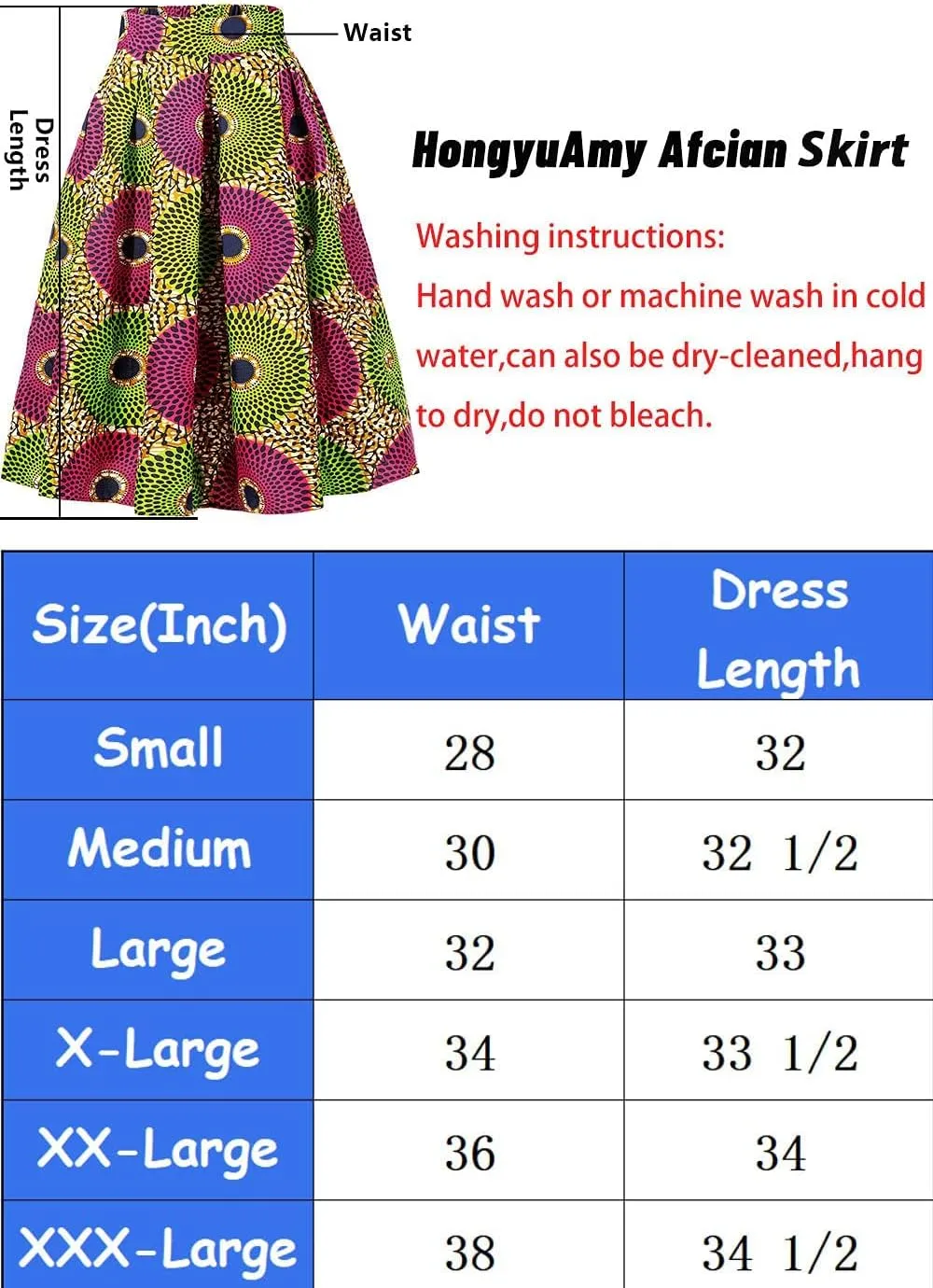 Women's Afriacn High Waist Vintage Skirt Ankara Pleated Midi Skirt with Pockets