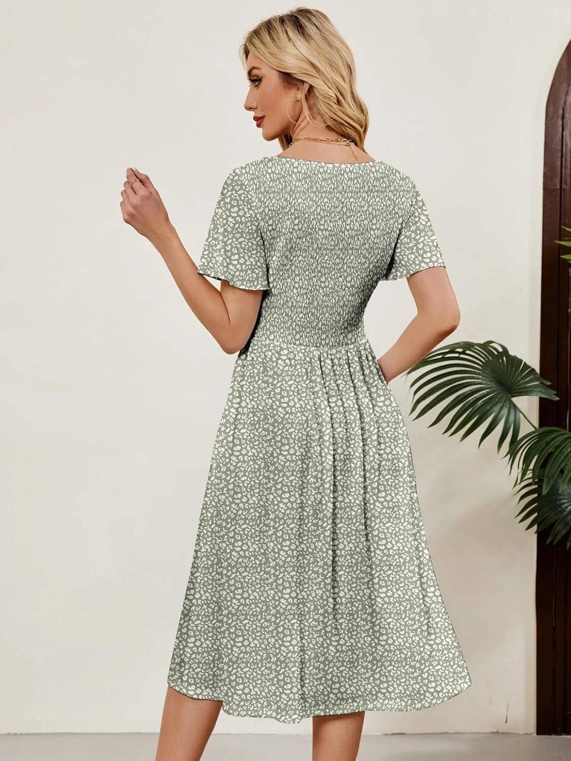 Womens Casual Floral Spring Dresses with Pockets Square Neck Knee Length Milkmaid Summer Sundresses for Women 2025