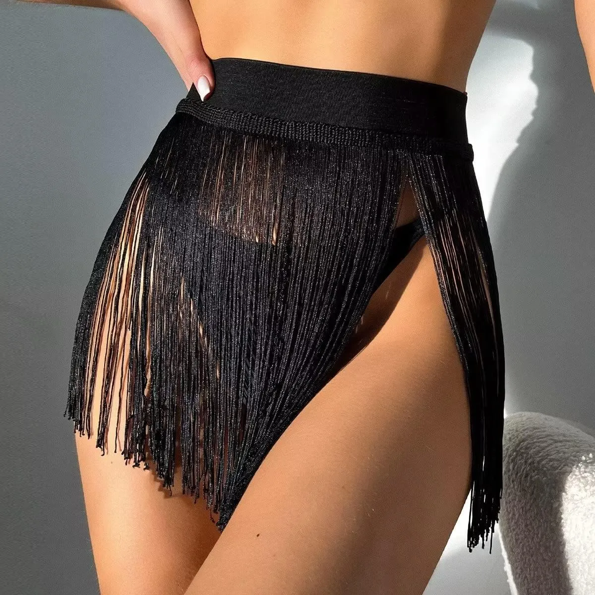 Women's High Waist Fringe Trim Party Mini Skirt