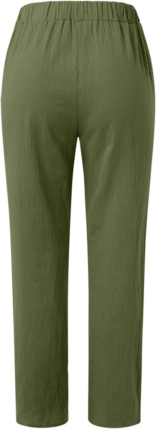 Women's Summer Drawstring Waist Cotton and Linen Long Pants Lounge Sweatpants with Pockets 2025 Spring Fall Summer