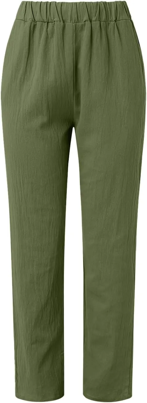 Women's Summer Drawstring Waist Cotton and Linen Long Pants Lounge Sweatpants with Pockets 2025 Spring Fall Summer