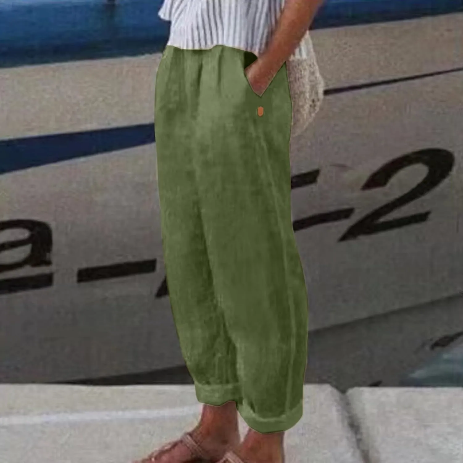 Women's Summer Drawstring Waist Cotton and Linen Long Pants Lounge Sweatpants with Pockets 2025 Spring Fall Summer