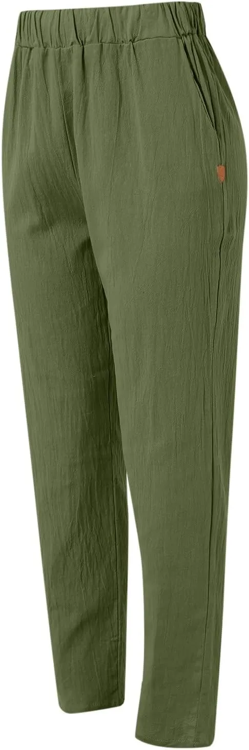 Women's Summer Drawstring Waist Cotton and Linen Long Pants Lounge Sweatpants with Pockets 2025 Spring Fall Summer