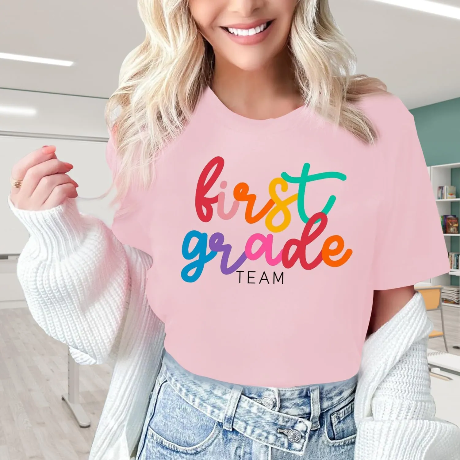 Womens Teacher Life Shirts First Grade Teacher Team T-Shirt 1st Grade Teacher Rainbow Tee Top