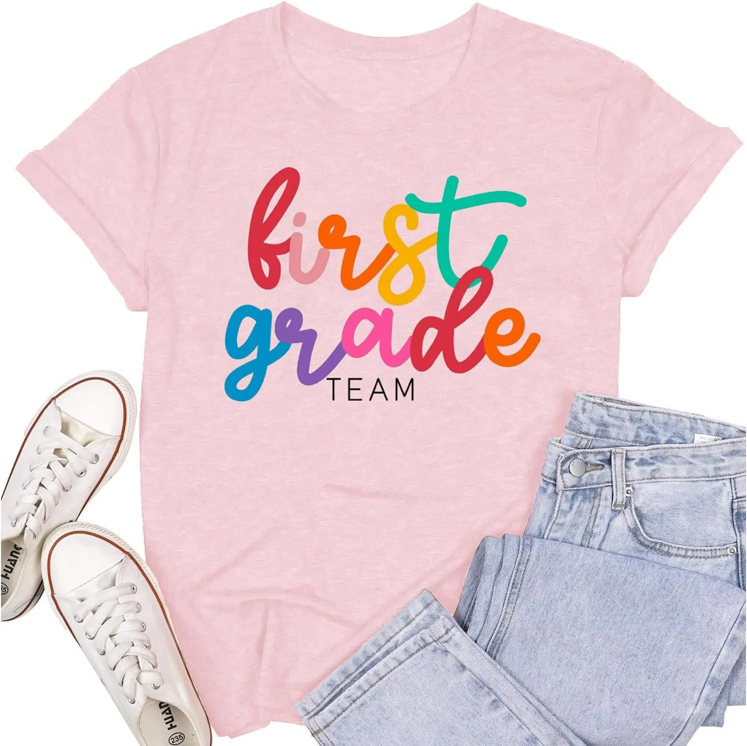 Womens Teacher Life Shirts First Grade Teacher Team T-Shirt 1st Grade Teacher Rainbow Tee Top