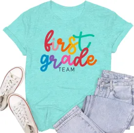 Womens Teacher Life Shirts First Grade Teacher Team T-Shirt 1st Grade Teacher Rainbow Tee Top