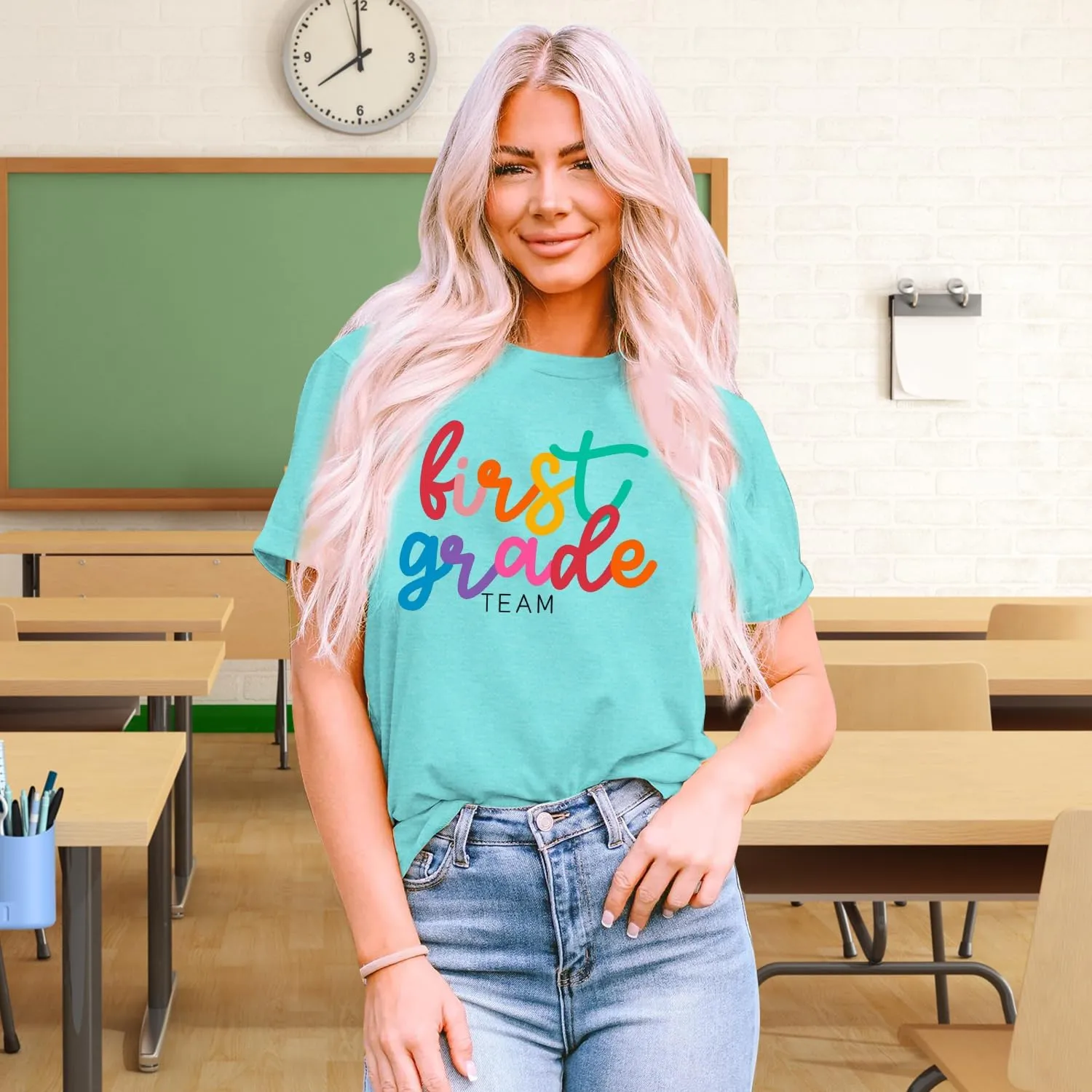 Womens Teacher Life Shirts First Grade Teacher Team T-Shirt 1st Grade Teacher Rainbow Tee Top