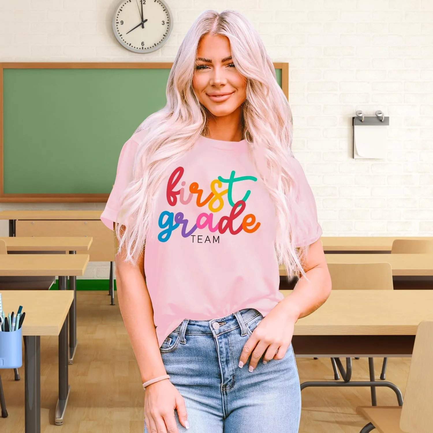 Womens Teacher Life Shirts First Grade Teacher Team T-Shirt 1st Grade Teacher Rainbow Tee Top