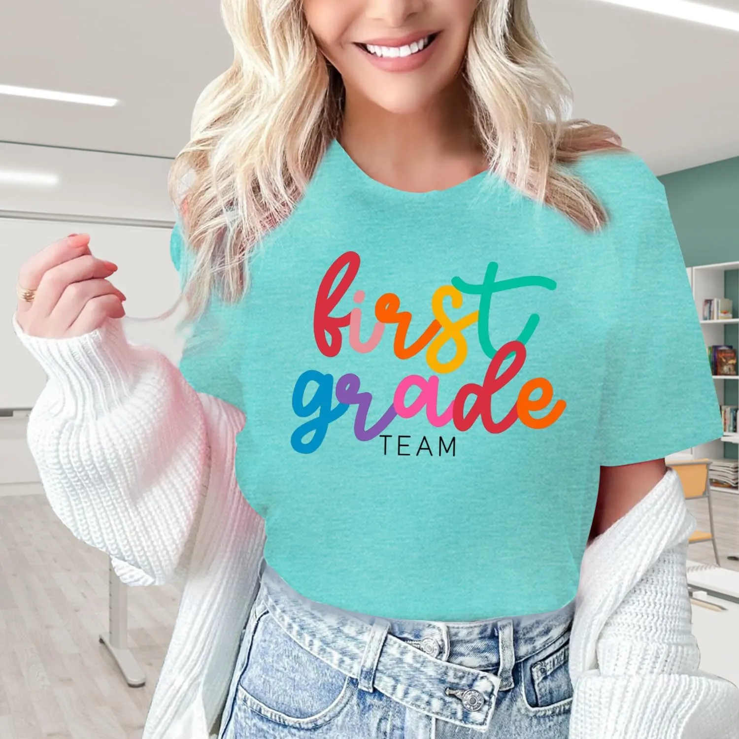 Womens Teacher Life Shirts First Grade Teacher Team T-Shirt 1st Grade Teacher Rainbow Tee Top