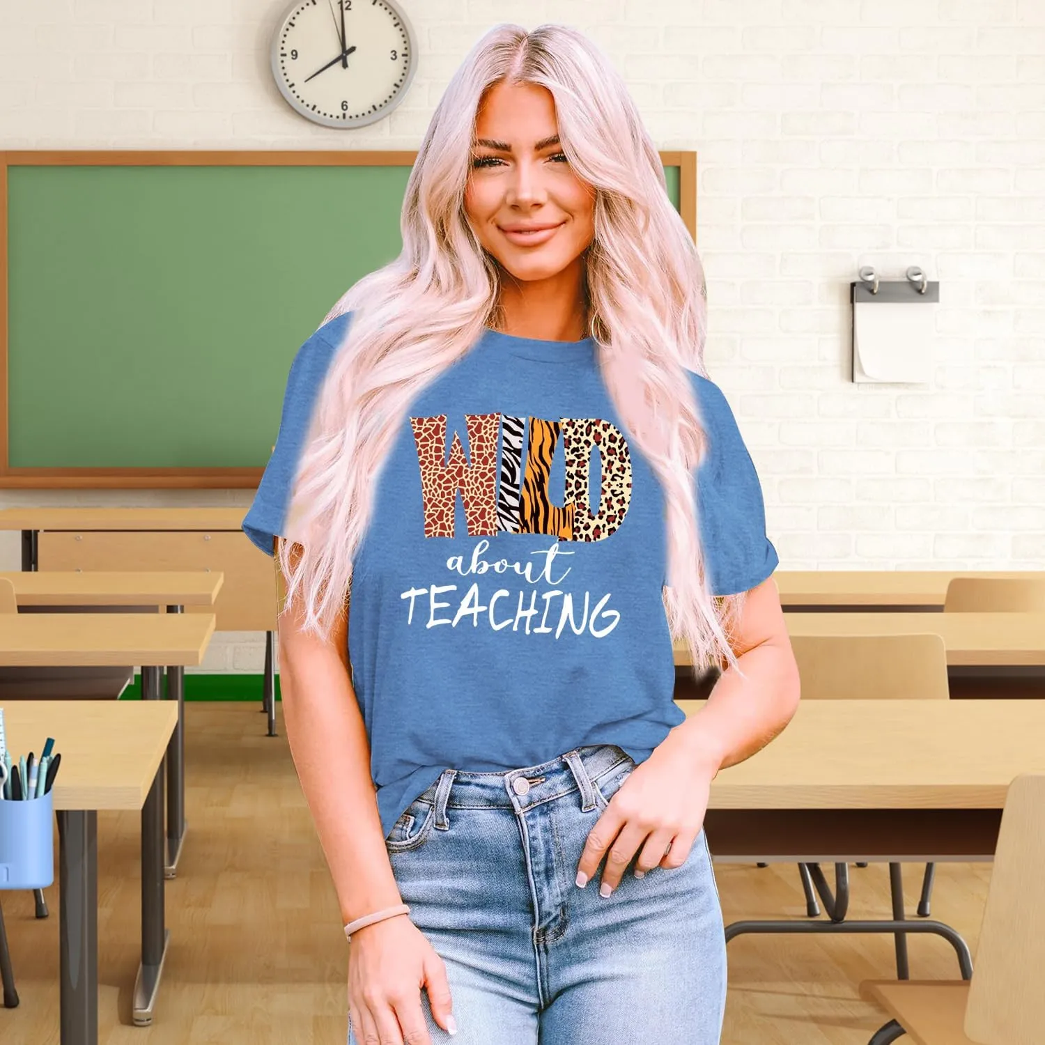 Womens Teacher Shirts Wild About Teaching Leopard Print T-Shirt Teacher Life Tee Top