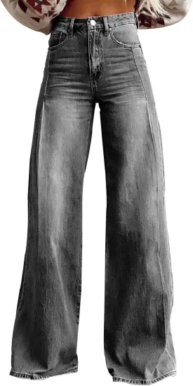 Womens Wide Leg Jeans Baggy High Waisted Stretch 90S Vintage Boyfriend Loose Denim Pant with Pockets