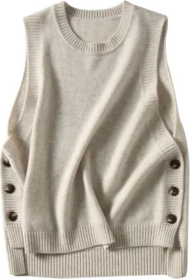Wowcarbazole Women's Sleeveless Sweater Vest Casual Crew Neck Ribbed Knit Pullover Tops Loose Fit Full Clothes