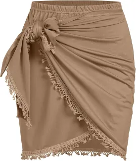 ZAFUL Slit Skirt for Women Boho Print Tie Side Wrap Tassel Casual Beach Mini Skirt