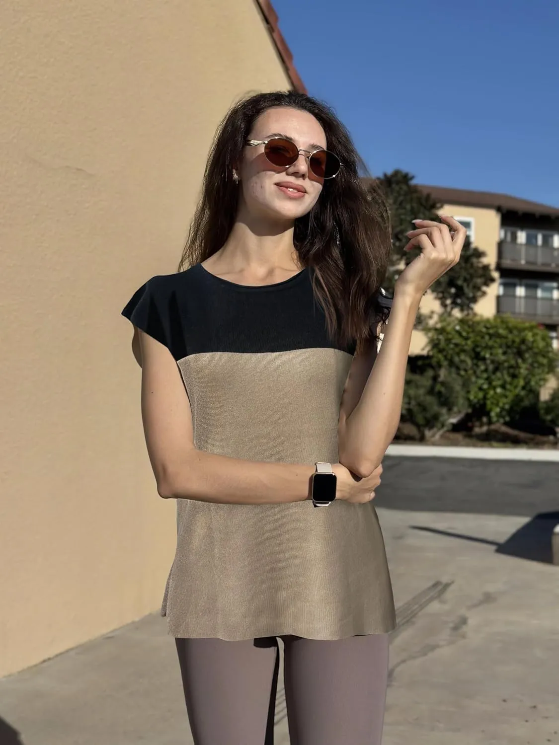 Zeagoo Sweater Vest Women Crew Neck Loose Fit Knit Lightweight T Shirts Pullover Casual Summer Outfits