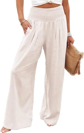 ZWRXW Linen Pants Women Summer High Waisted Wide Leg Pants Casual Lounge Pant Business Work Pants Comfy Lightweight Trousers